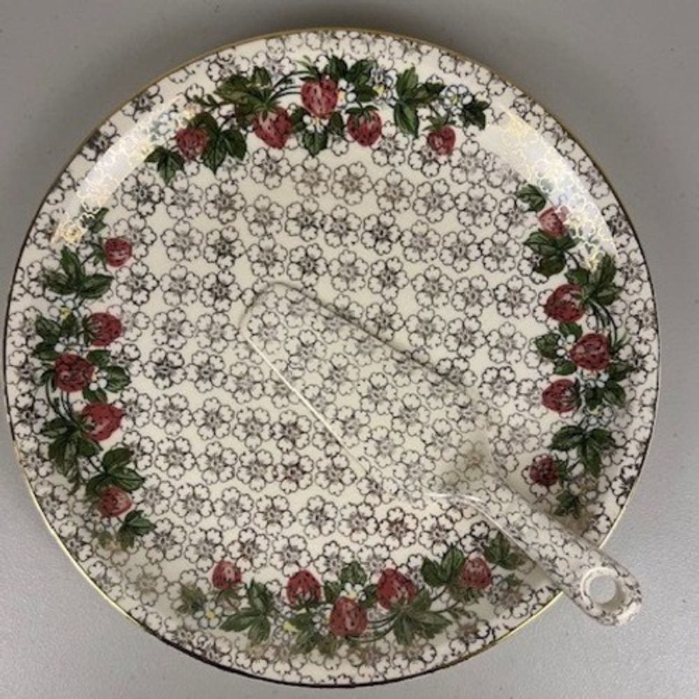 Strawberry Shenandoah Ware 22K Gold USA Pottery E-48-M Cake Plate Server Set VTG